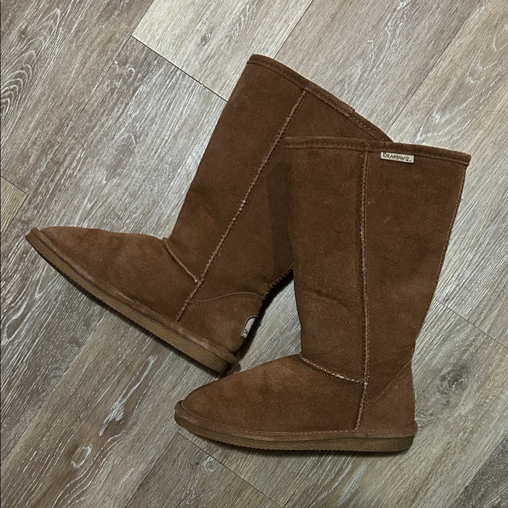 BearPaw Tall Chestnut Genuine Suede Sheepskin Boots - Picture 6 of 12